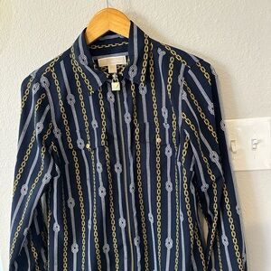 Michael Kors Navy and Gold Chain Print Shirt